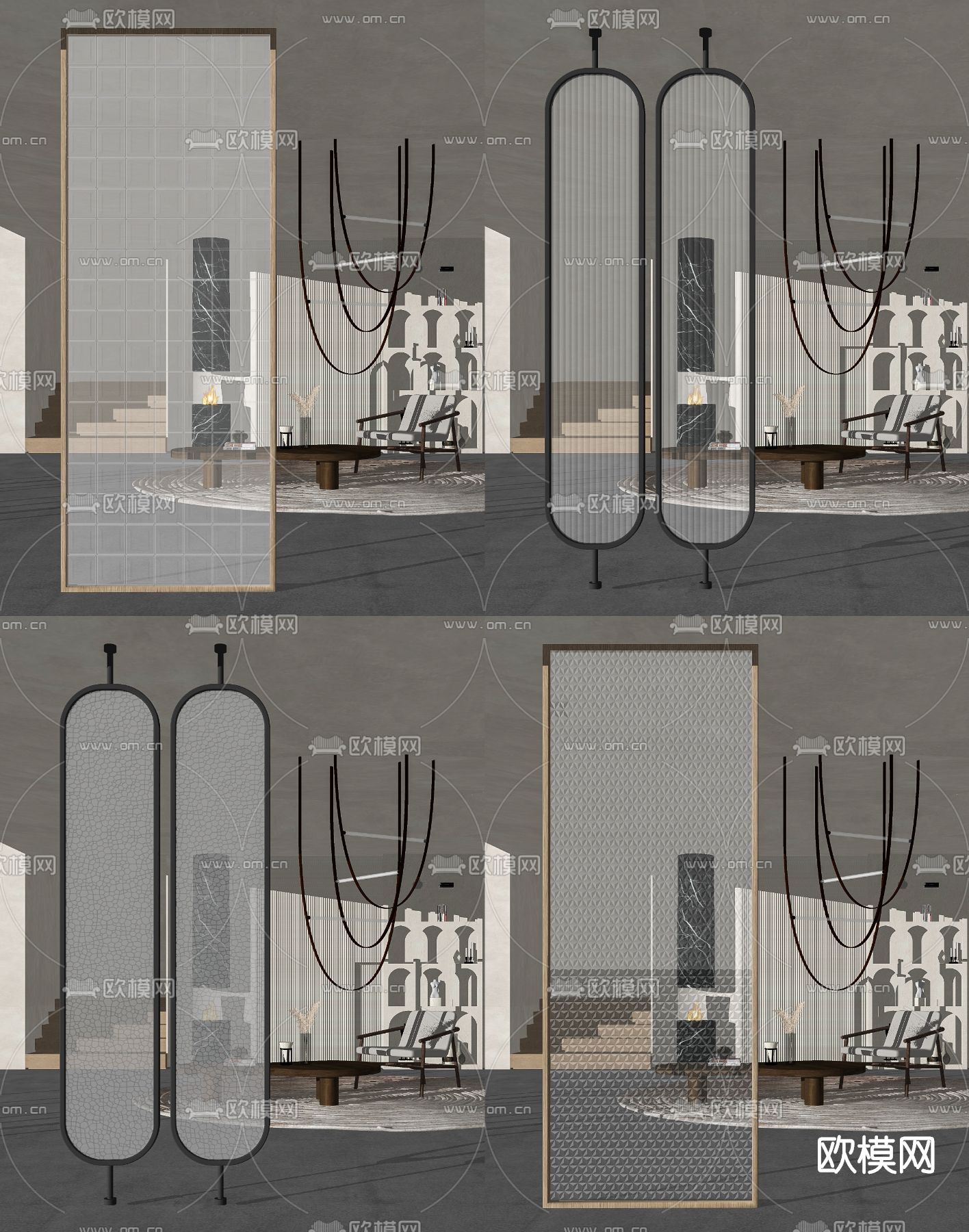 现代玻璃屏风隔断su模型下载（渲染图2）