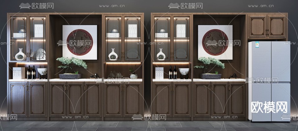 新中式实木酒柜3d模型下载