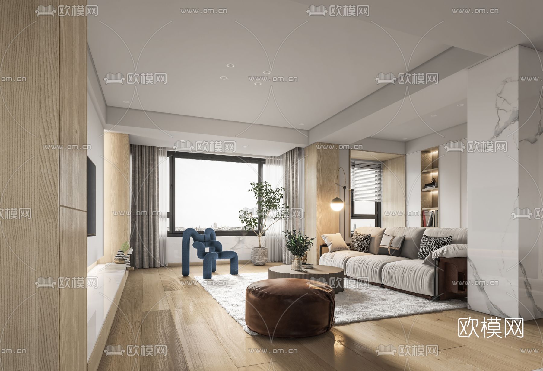 现代客厅餐厅3d模型