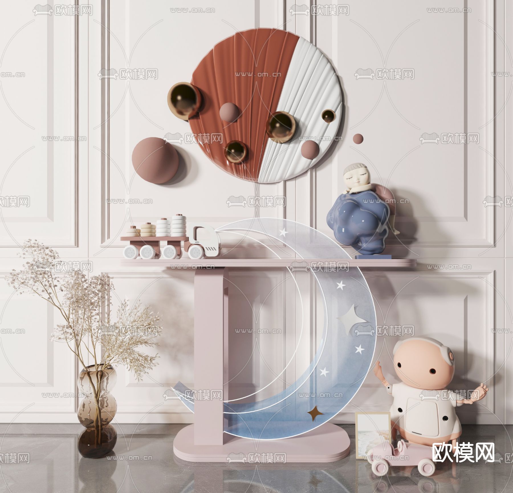 现代月亮玄关端景台3d模型