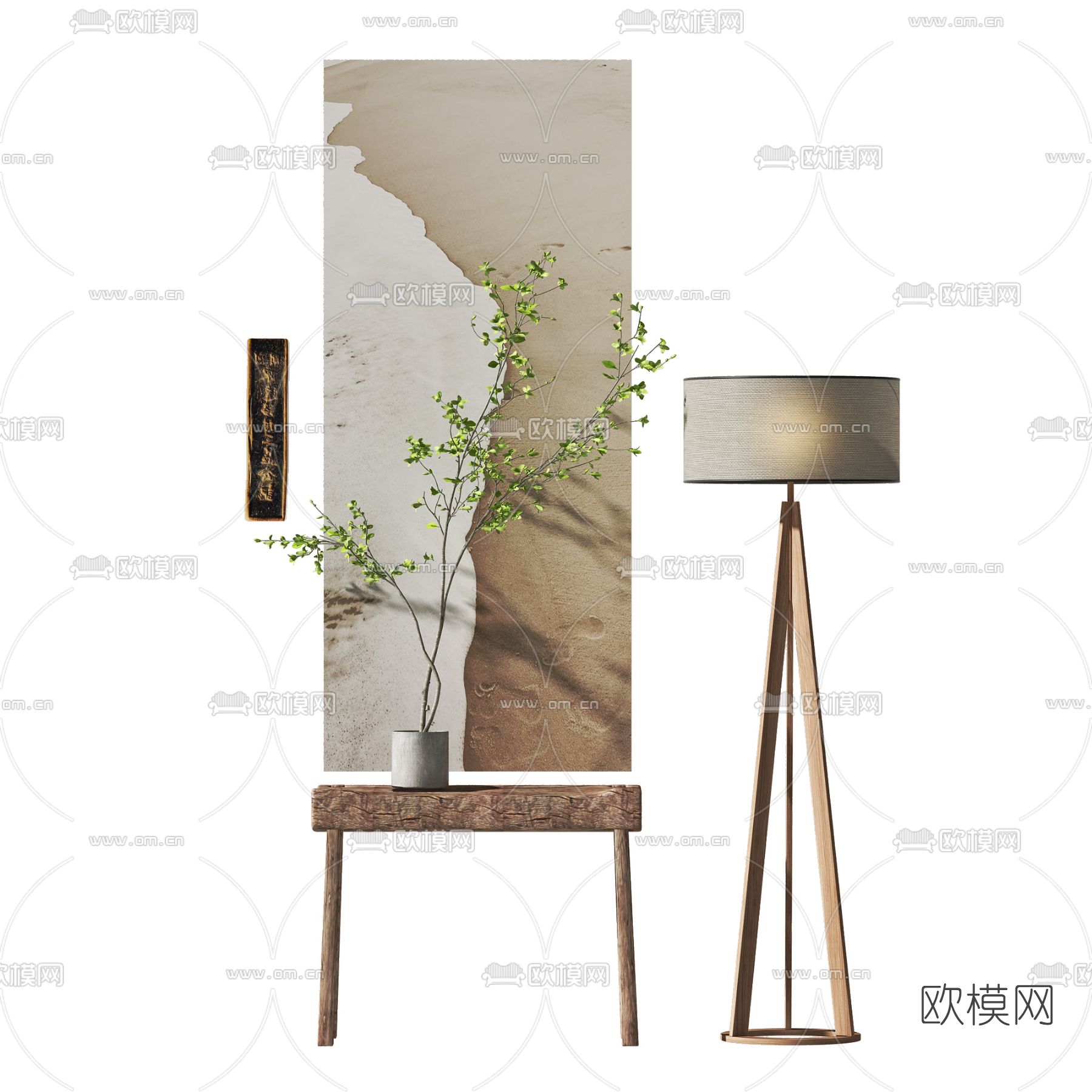 新中式落地灯挂画3d模型下载