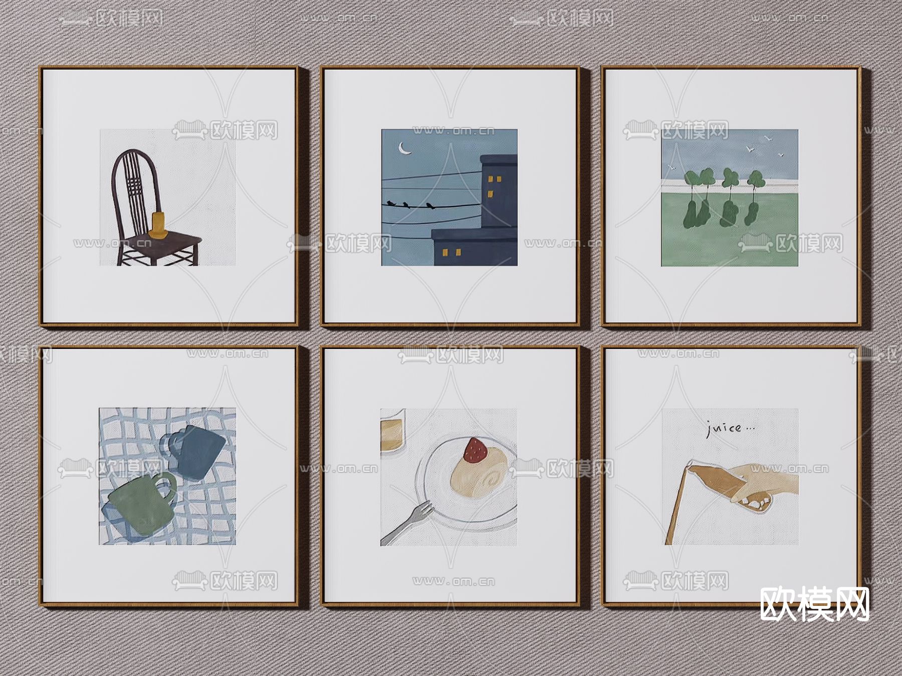 北欧装饰画挂画su模型下载（渲染图1）