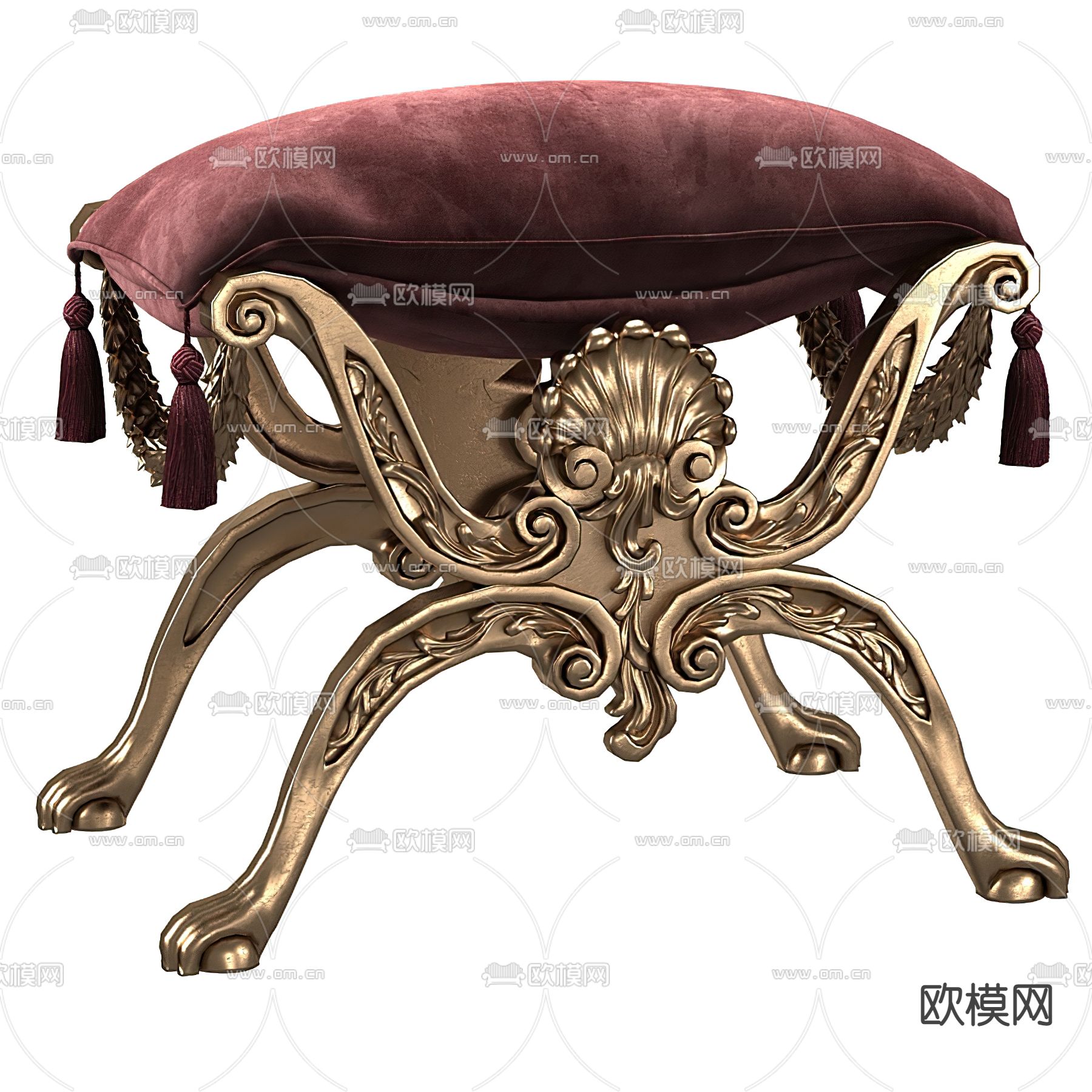 欧式绒布沙发凳3d模型