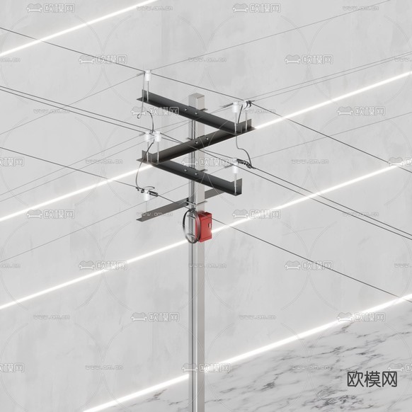 现代电线杆高压电线3d模型下载(渲染图1)