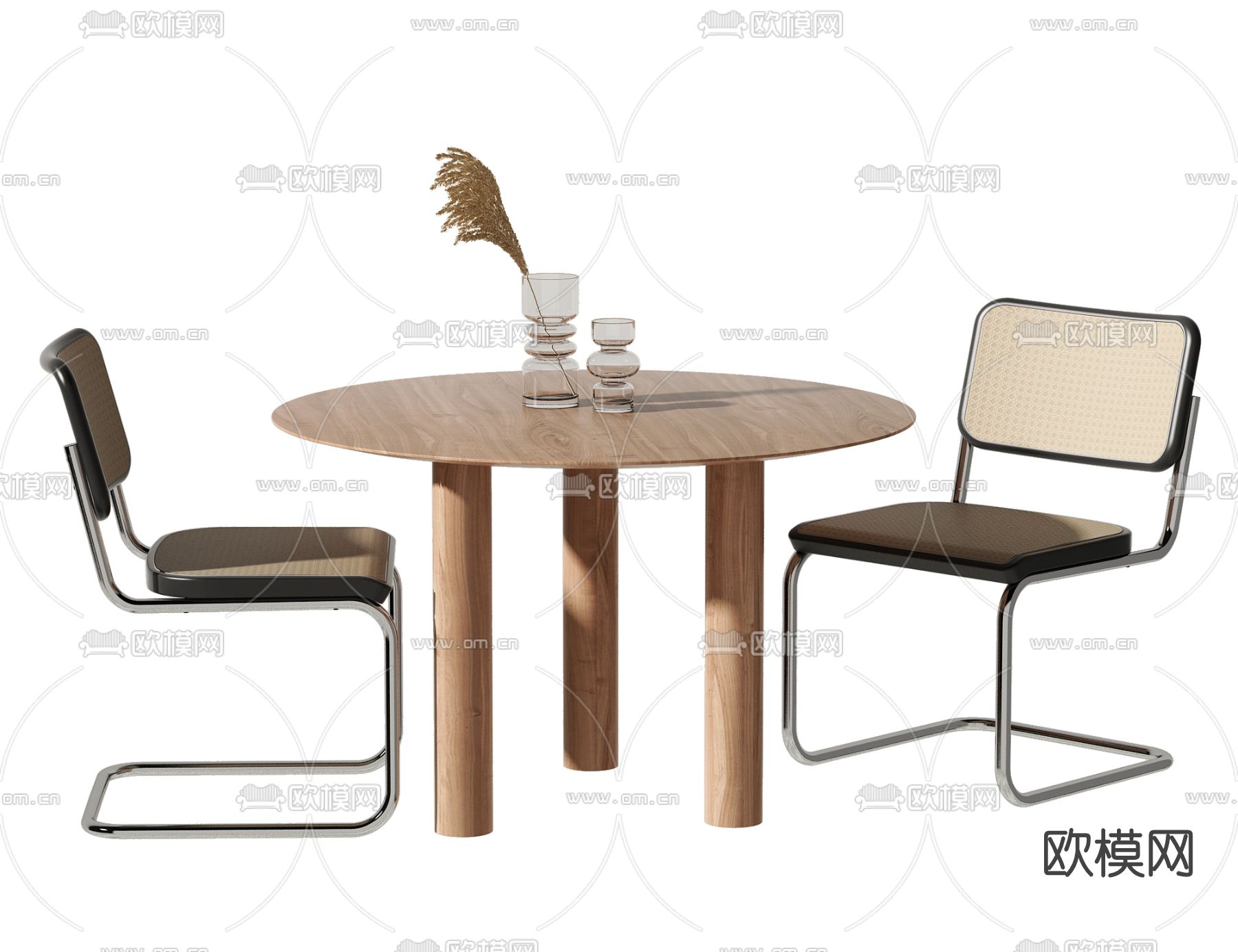 侘寂实木休闲桌椅3d模型下载