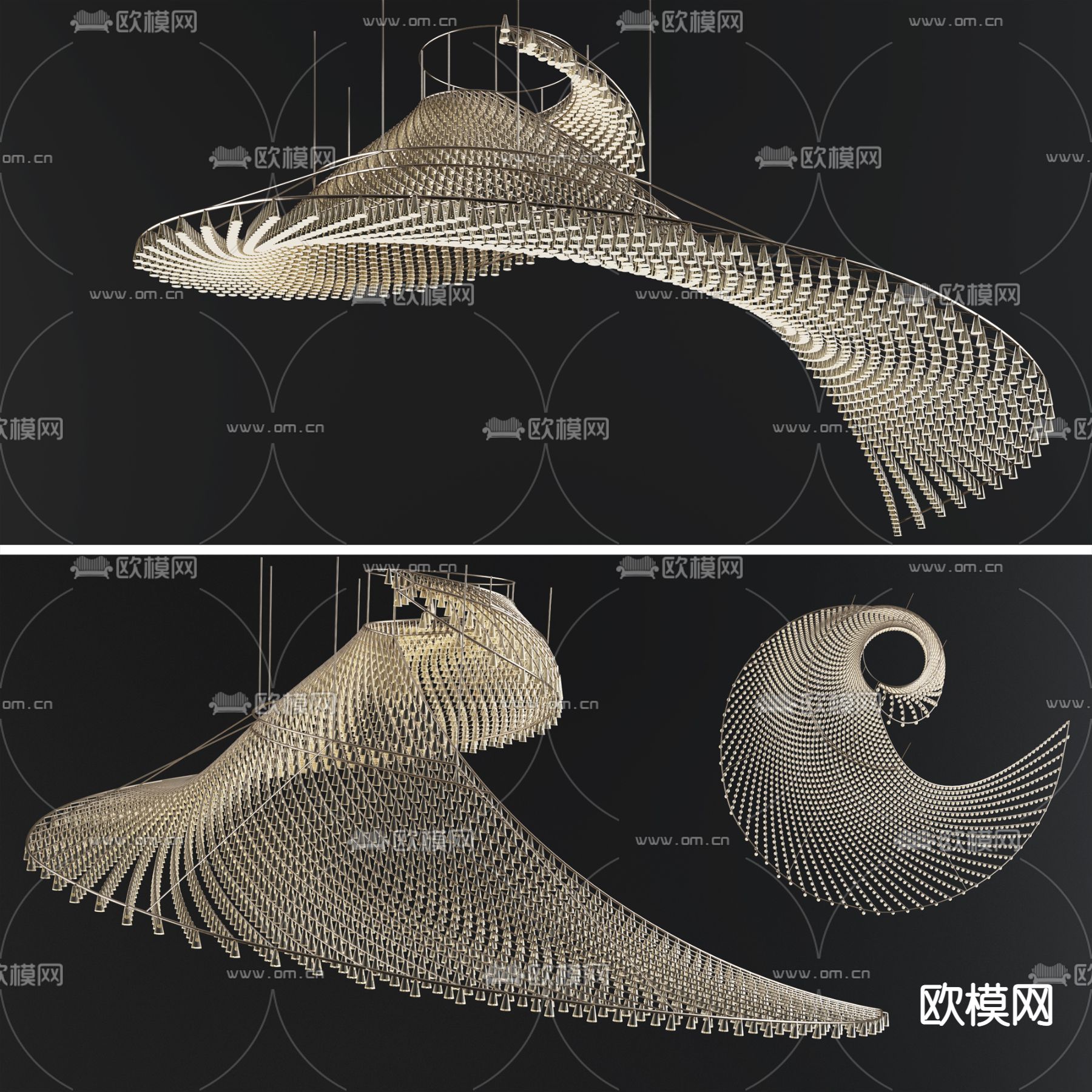 现代螺旋水晶装饰吊灯3d模型下载_ID11610132_3dmax免费模型-欧模网