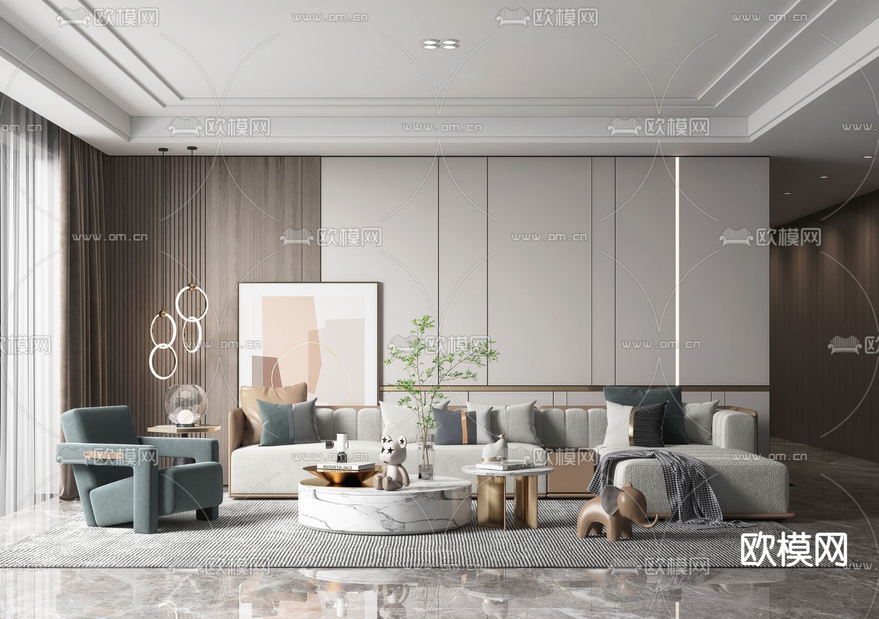 现代布艺转角沙发组合3d模型下载（渲染图1）