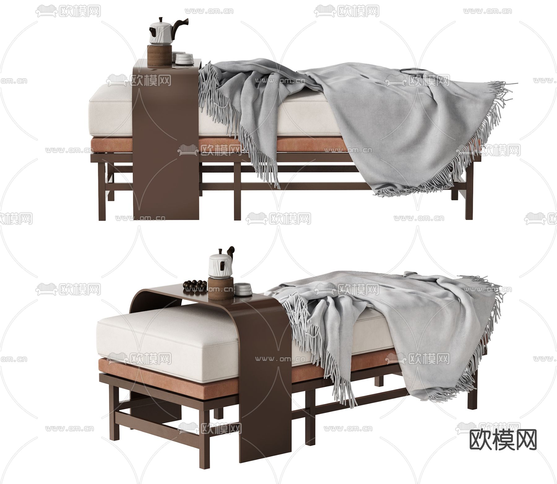 新中式布艺床尾凳3d模型