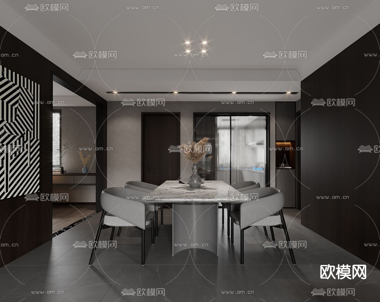 现代高级灰客餐厅cr全景3d模型