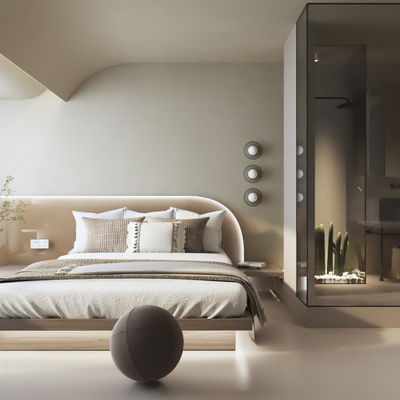  侘寂风民宿客房su模型 