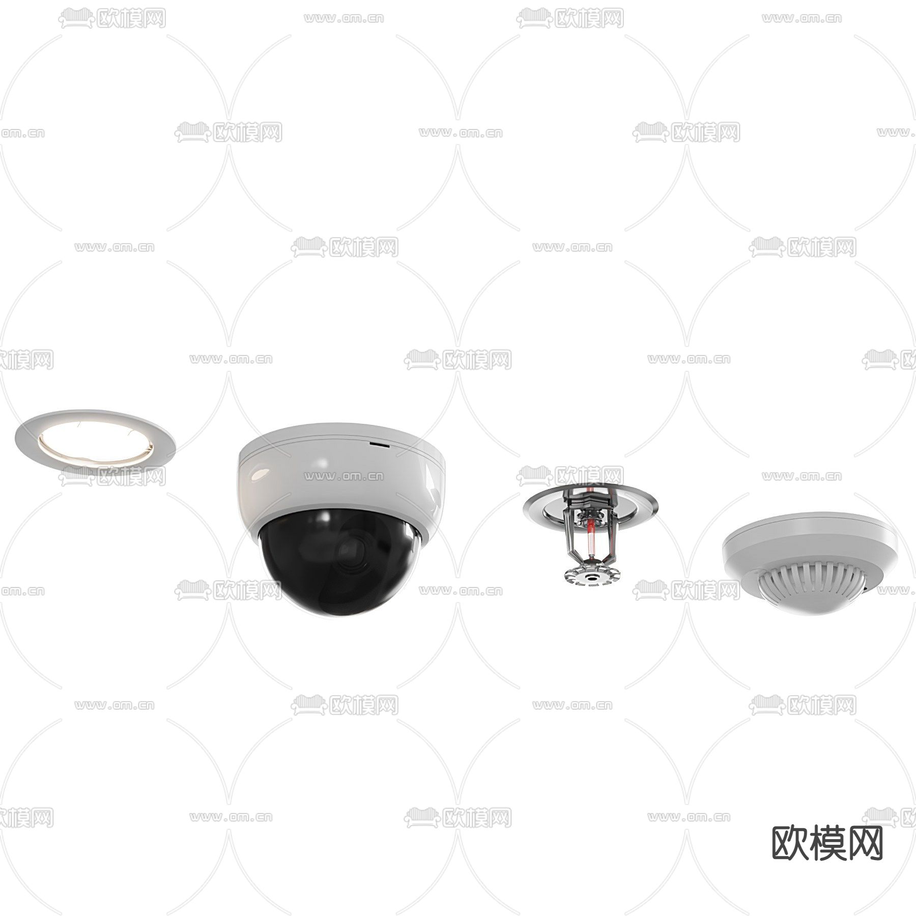 现代铝扣板喷淋烟感空调风口3d模型