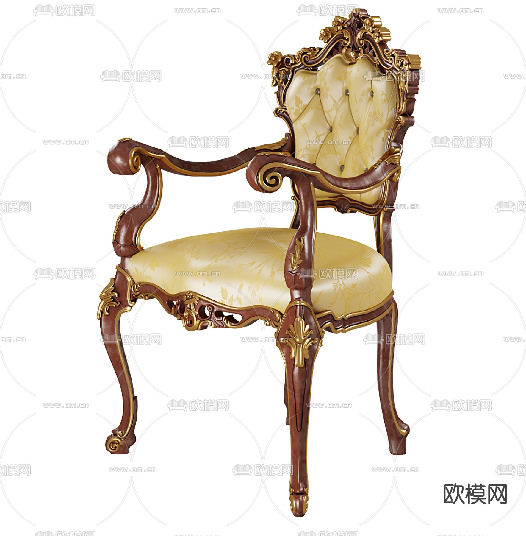 欧式古典皮革扶手单椅3d模型