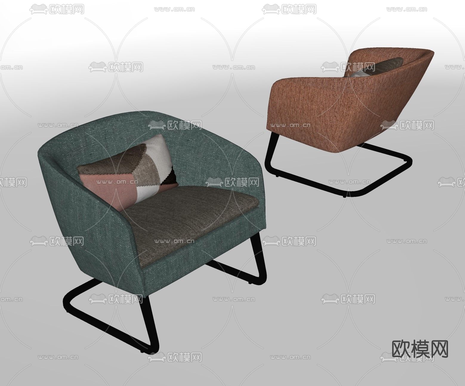 现代布艺单人沙发su模型下载（渲染图2）