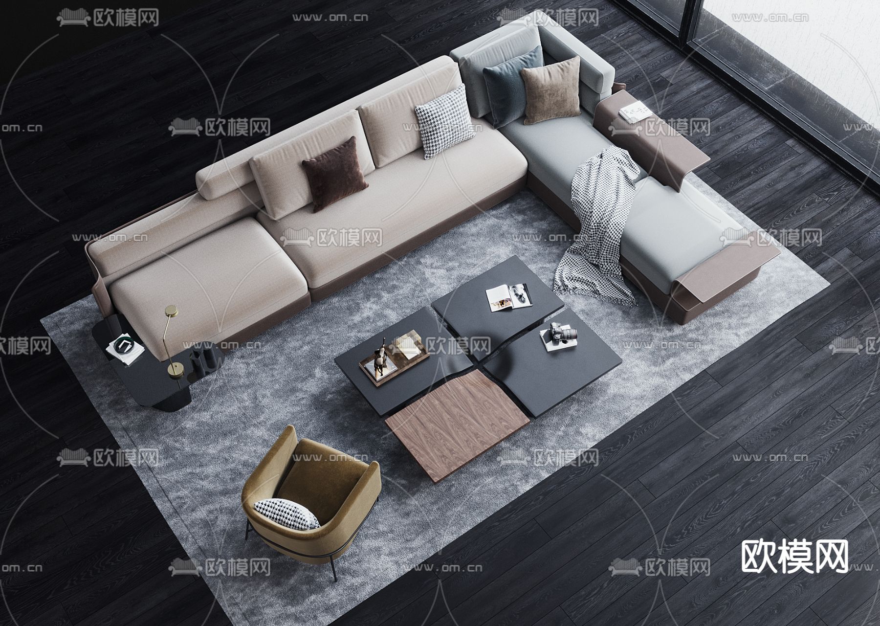 现代布艺转角组合沙发3d模型