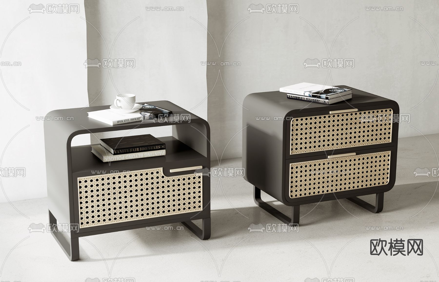 侘寂藤编床头柜3d模型下载（渲染图2）