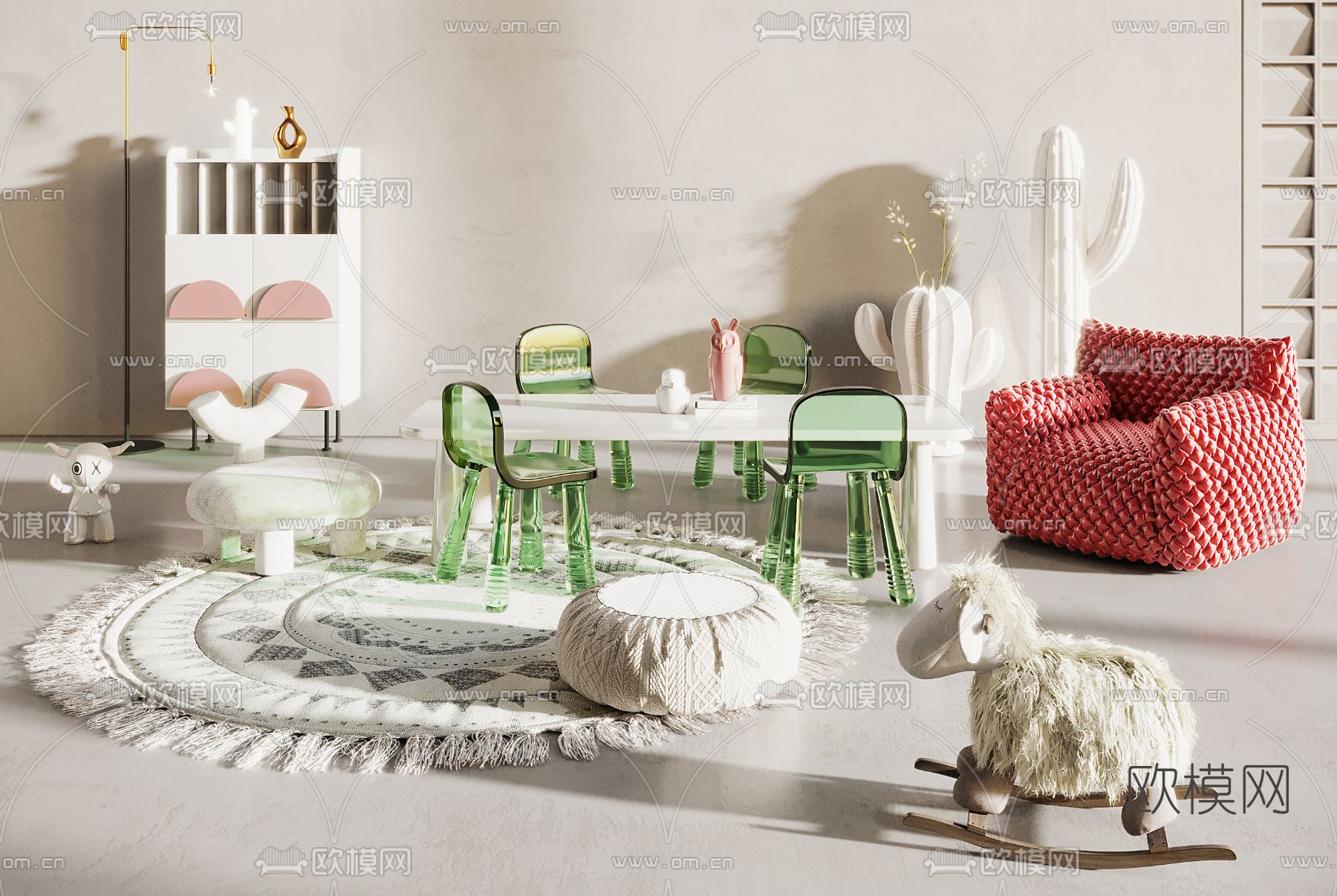 北欧儿童桌椅3d模型下载