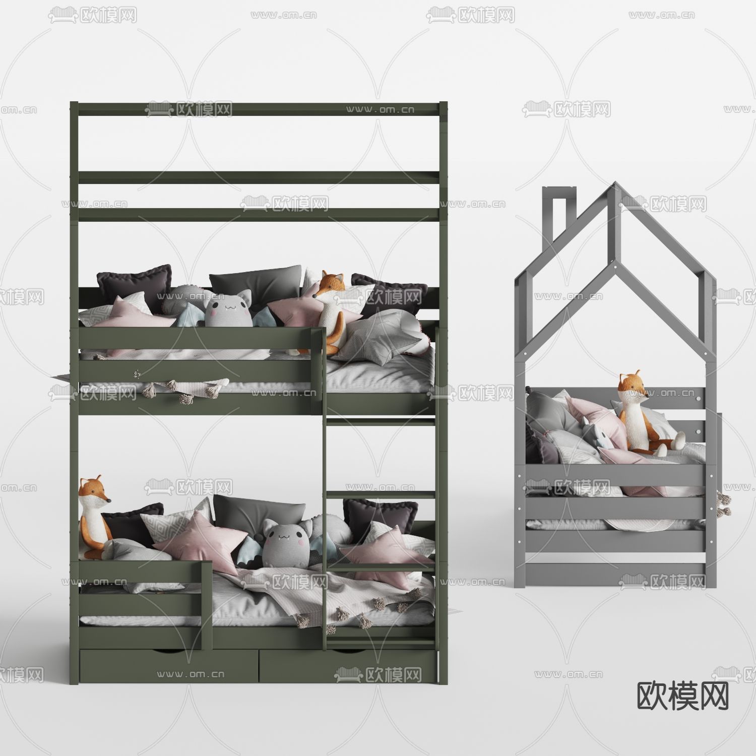 北欧上下铺儿童床3d模型