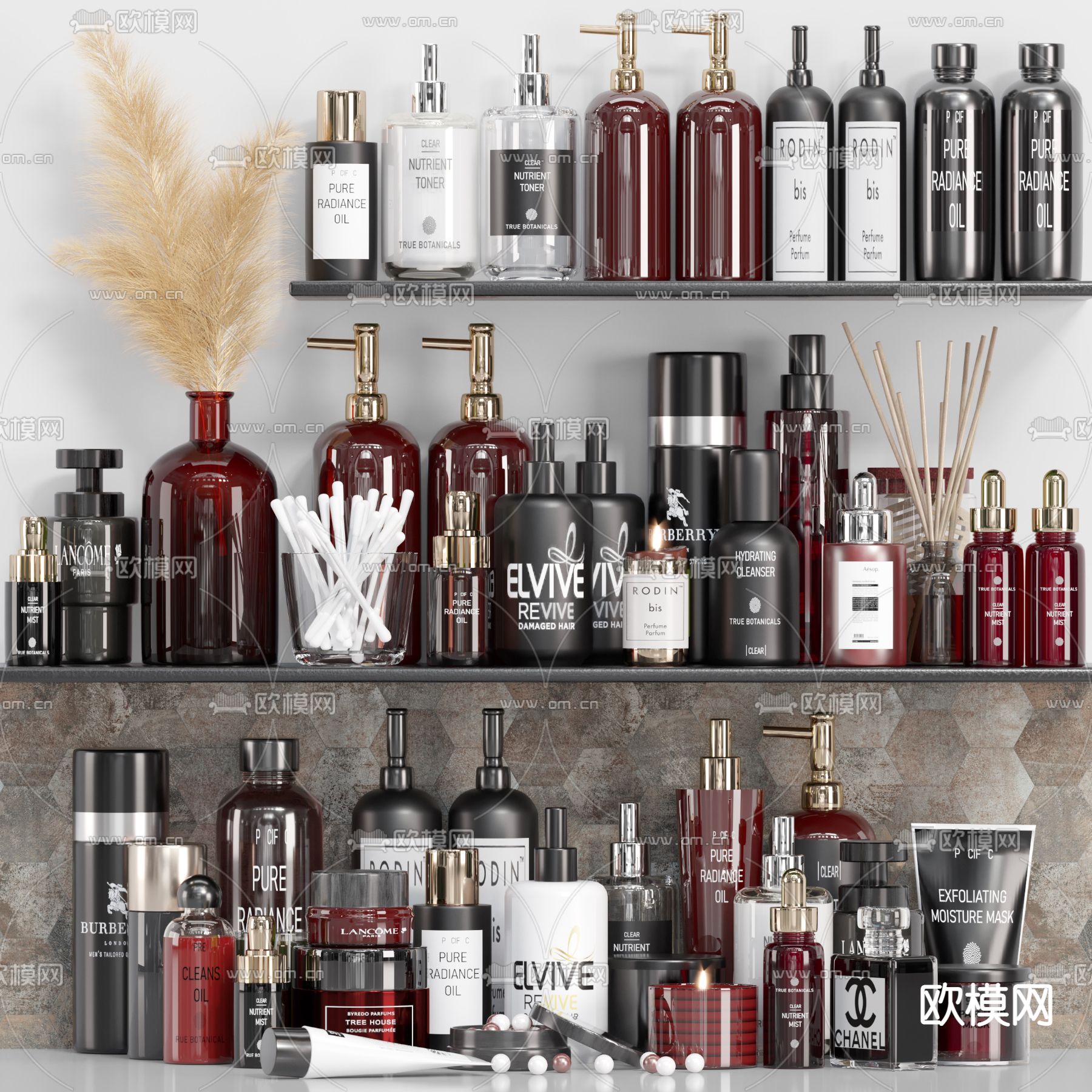 现代沐浴露洗涤用品3d模型下载（渲染图1）