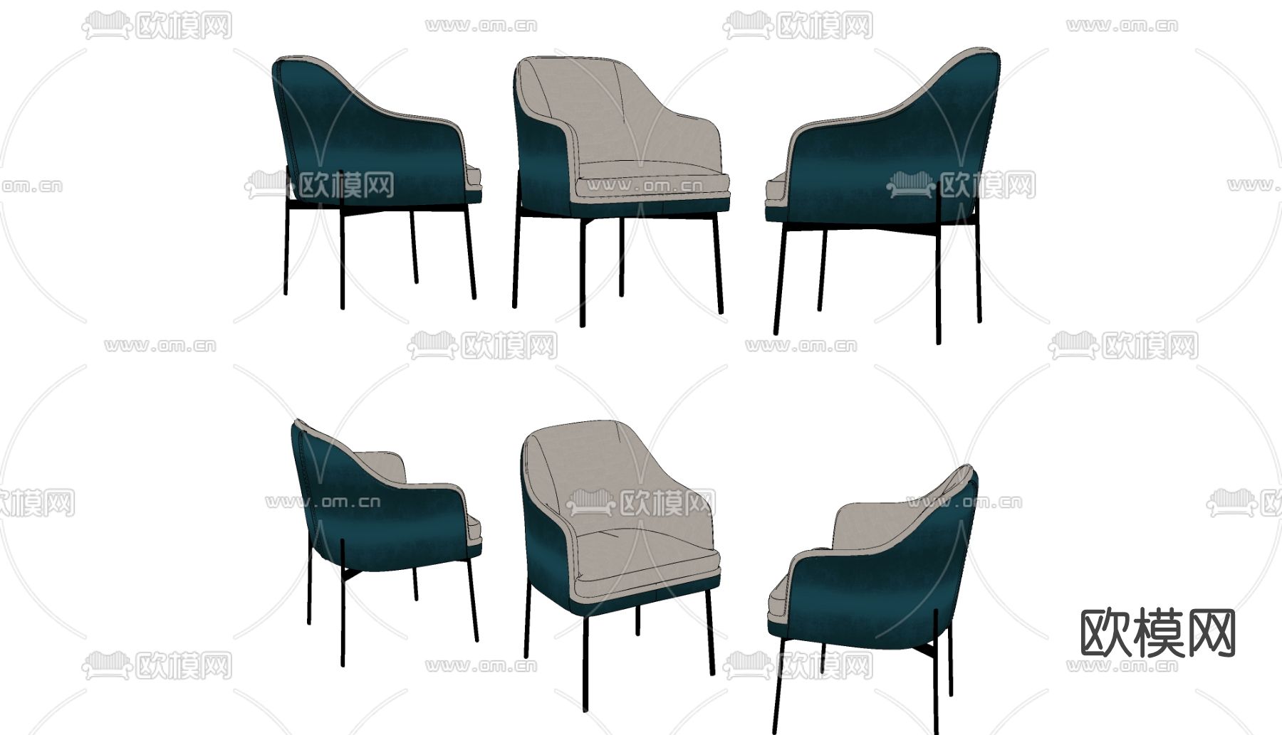 现代布艺单椅su模型下载（渲染图2）