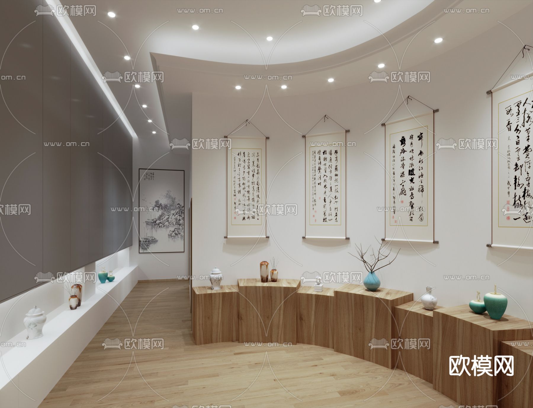 新中式书画展厅3d模型
