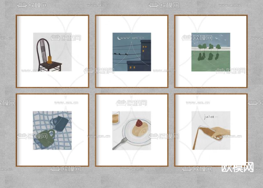 北欧装饰画挂画su模型下载（渲染图2）