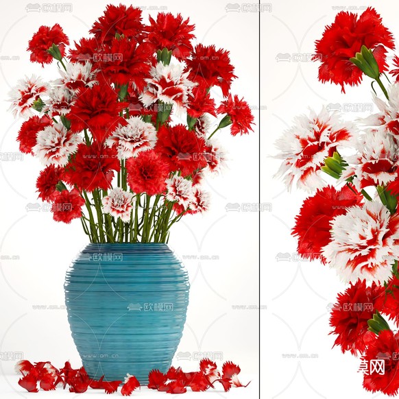 现代康乃馨花瓶插花3d模型下载(渲染图1)