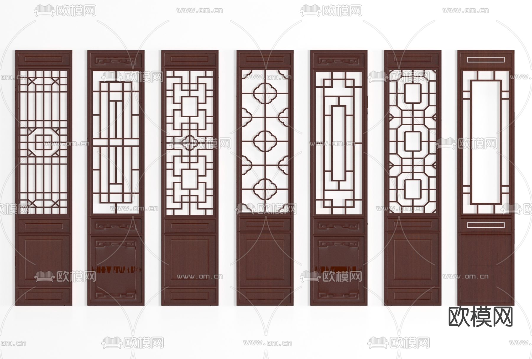 新中式花格屏风隔断免费3d模型下载