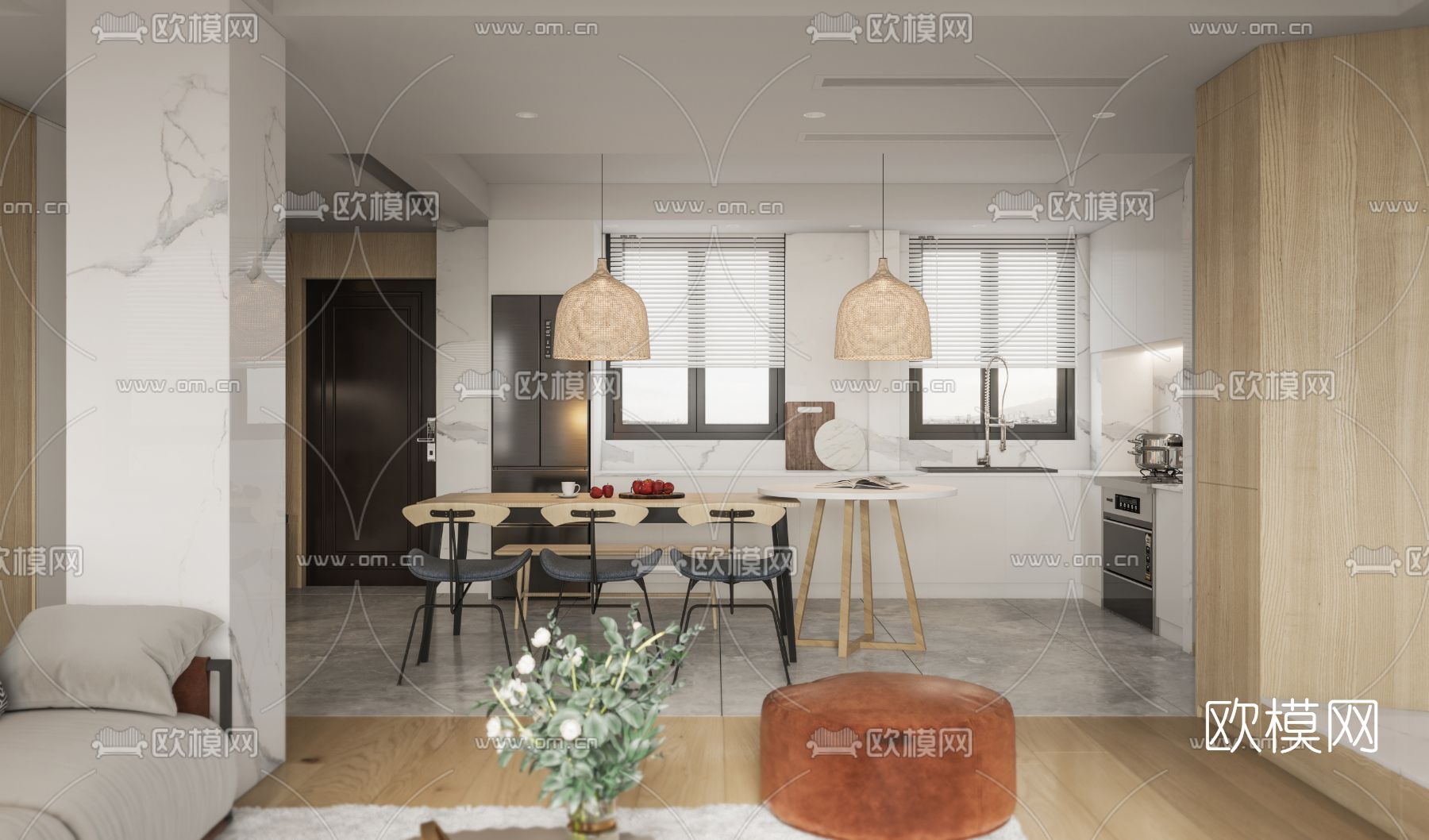 现代客厅餐厅3d模型