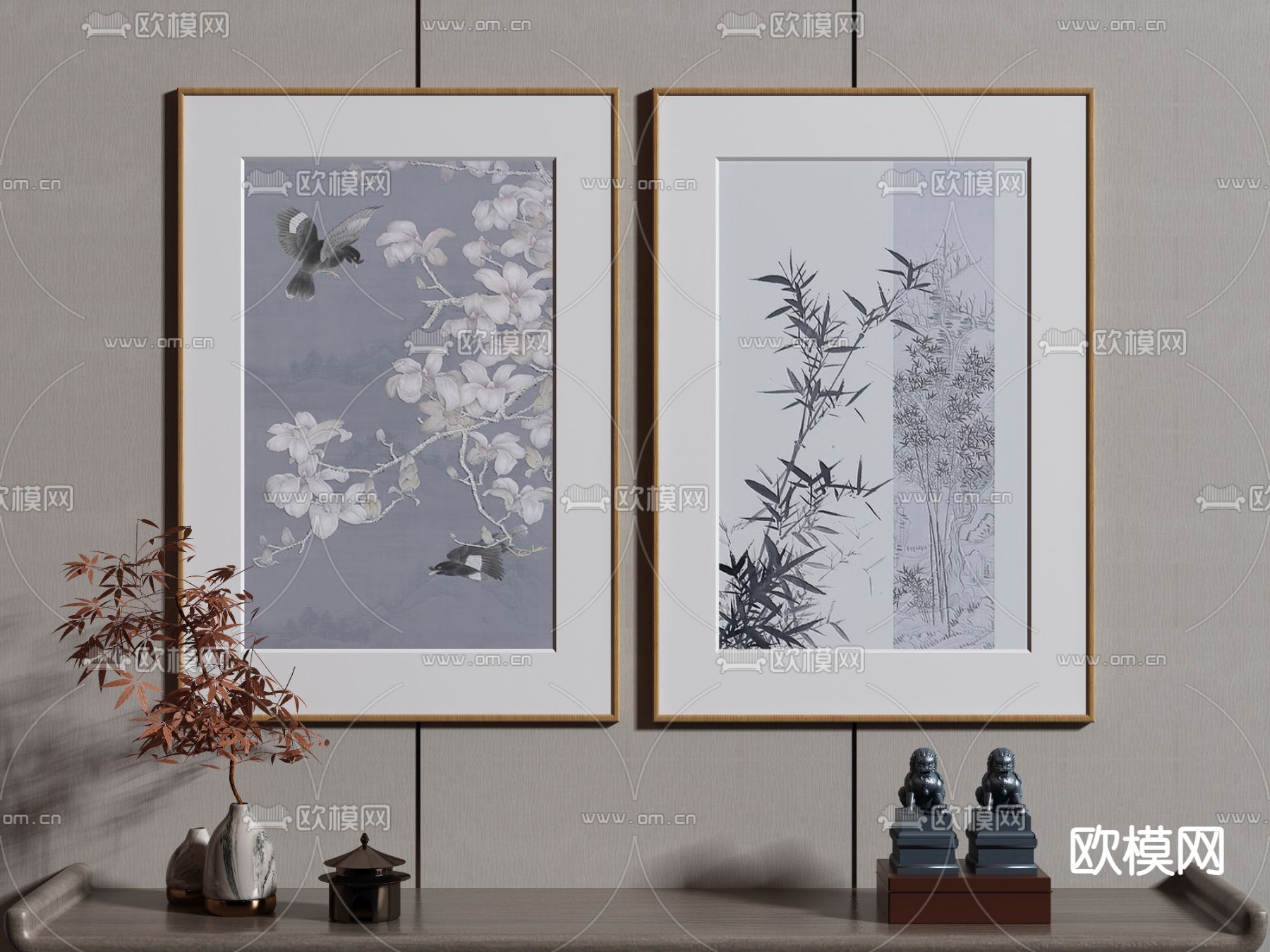 新中式装饰挂画3d模型