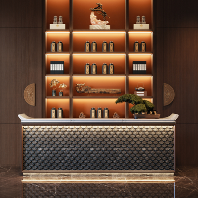 收藏对比下载vr创时空设计 新中式大理石服务台3d模型id:11686826对比