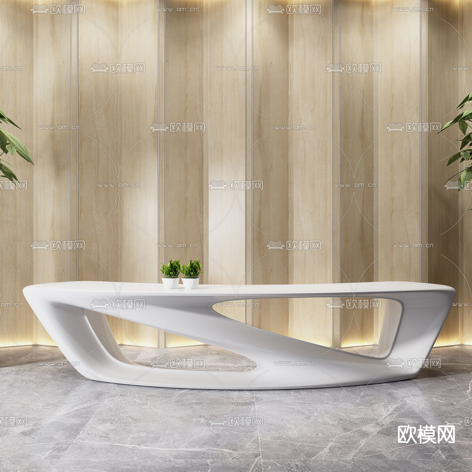 现代烤漆前台接待台3d模型下载（渲染图1）