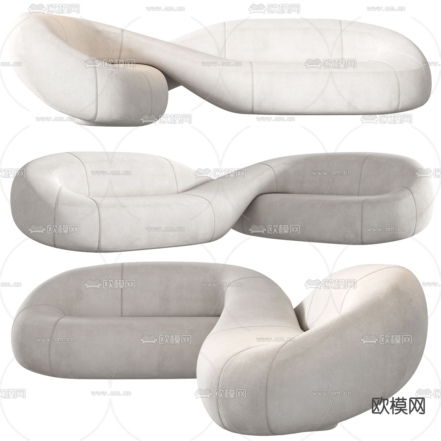 现代布艺异形沙发3d模型下载