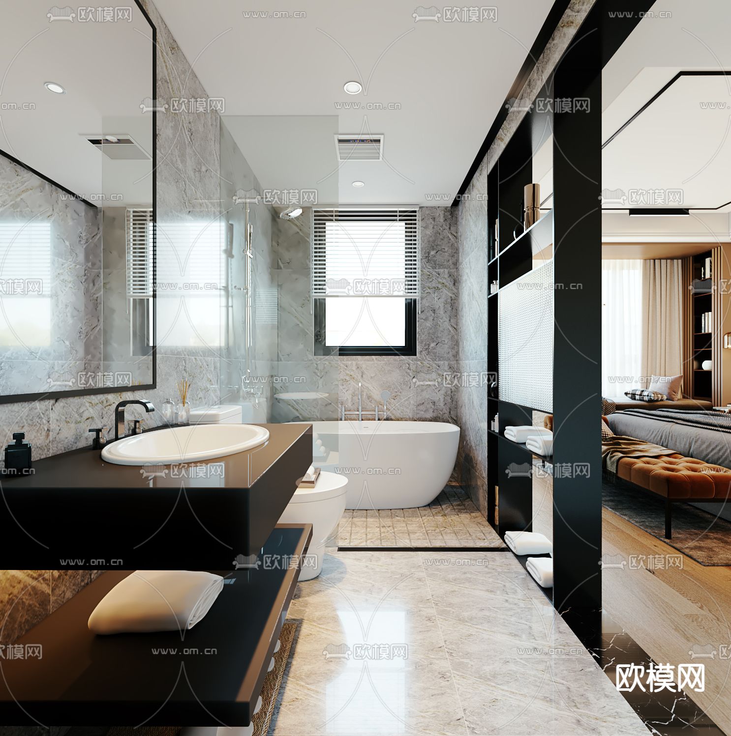 现代轻奢酒店卫生间3d模型下载