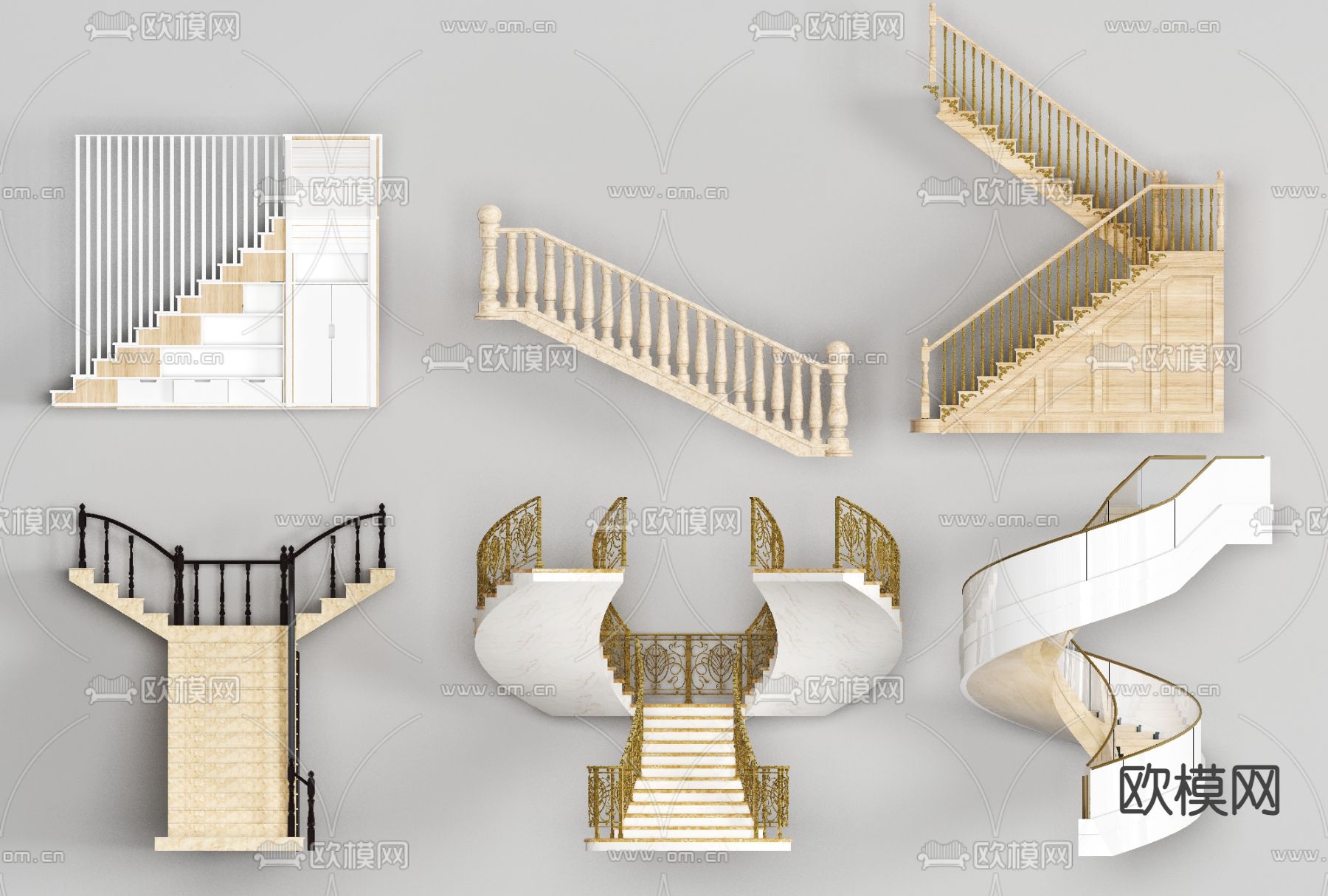 欧式楼梯栏杆免费3d模型下载