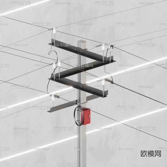 现代电线杆高压电线3d模型下载(渲染图2)