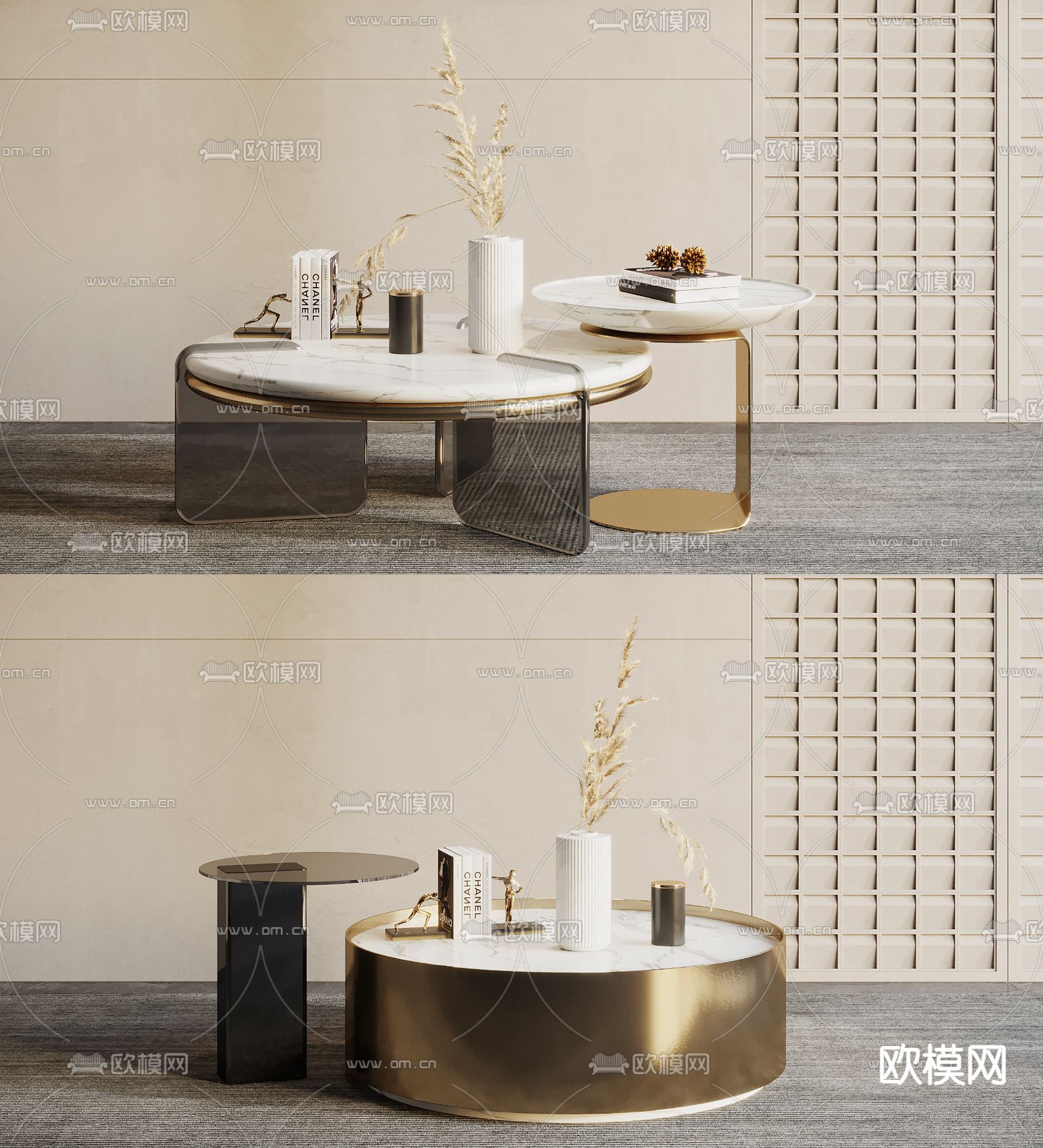 现代大理石子母茶几3d模型下载_ID11614222_3dmax免费模型-欧模网