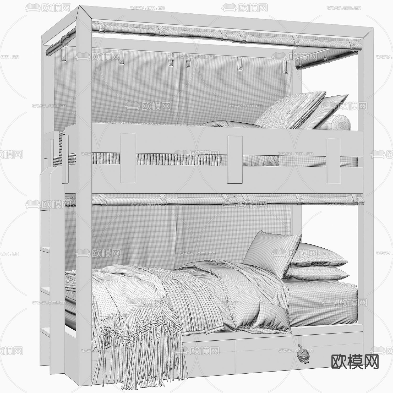 现代上下铺儿童床3d模型