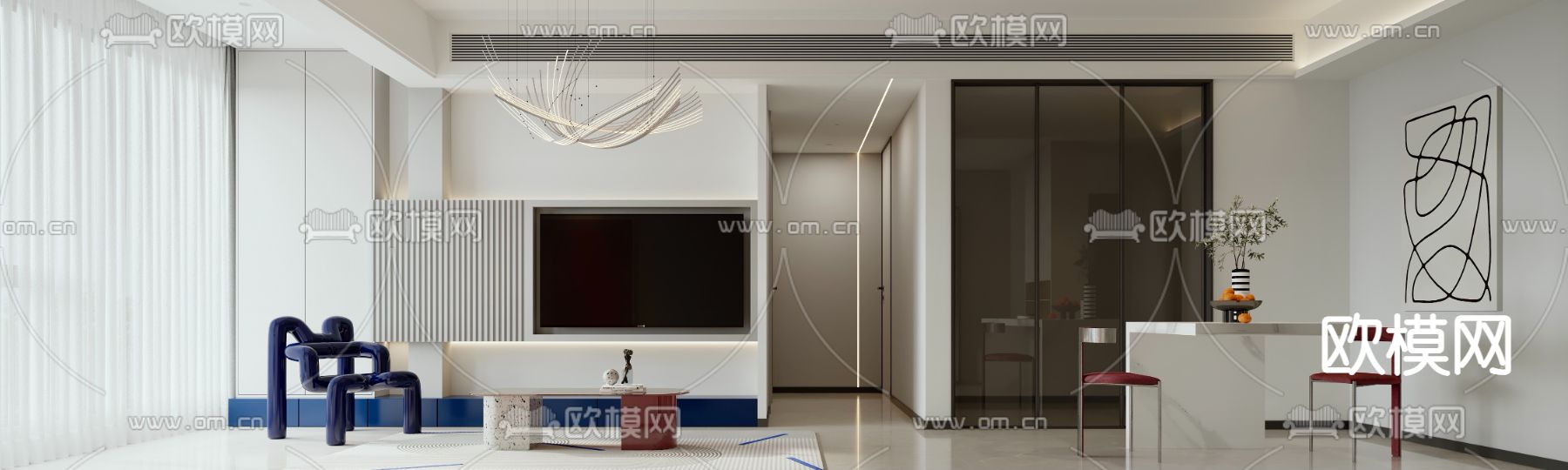 后现代轻奢客餐厅3d模型
