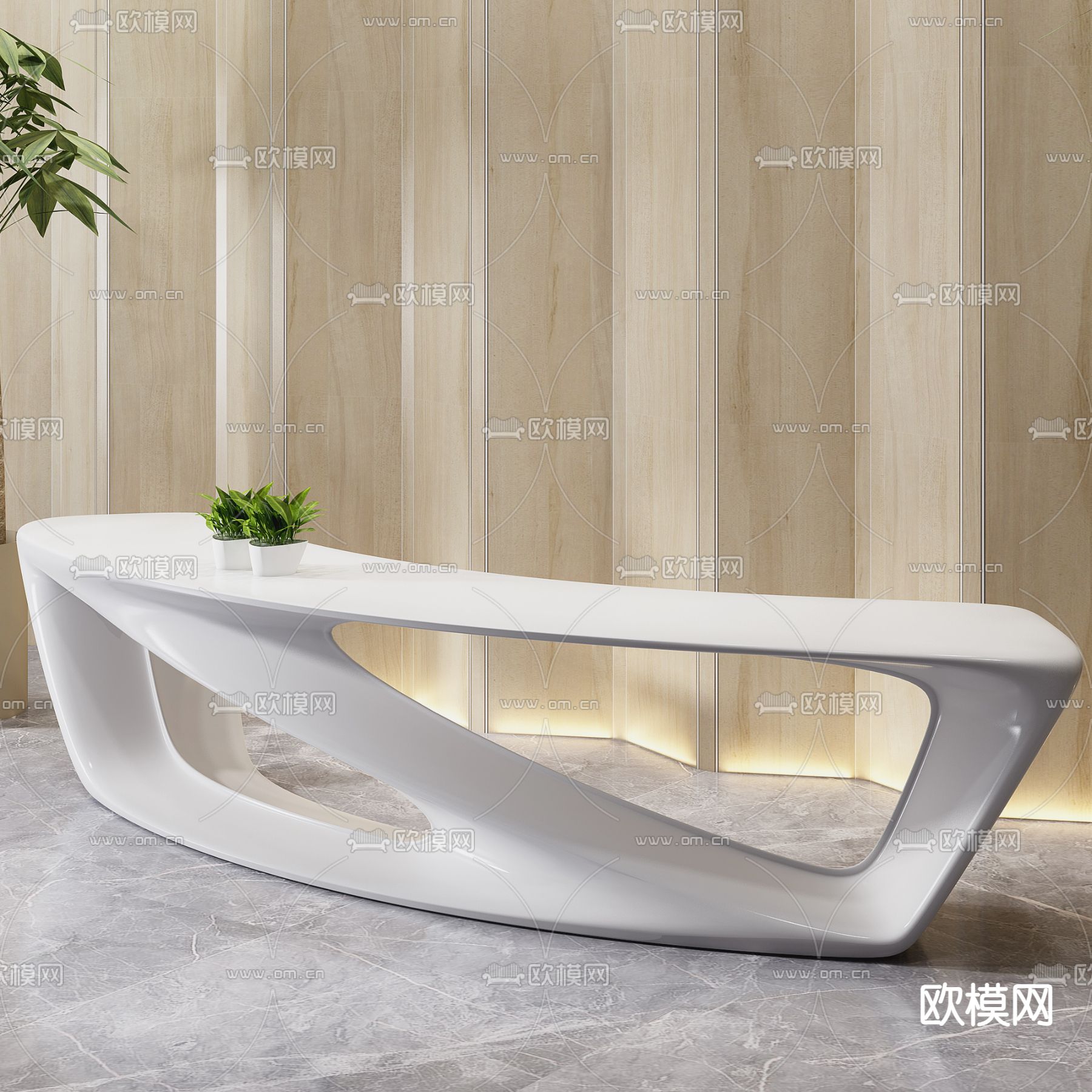 现代烤漆前台接待台3d模型下载（渲染图2）