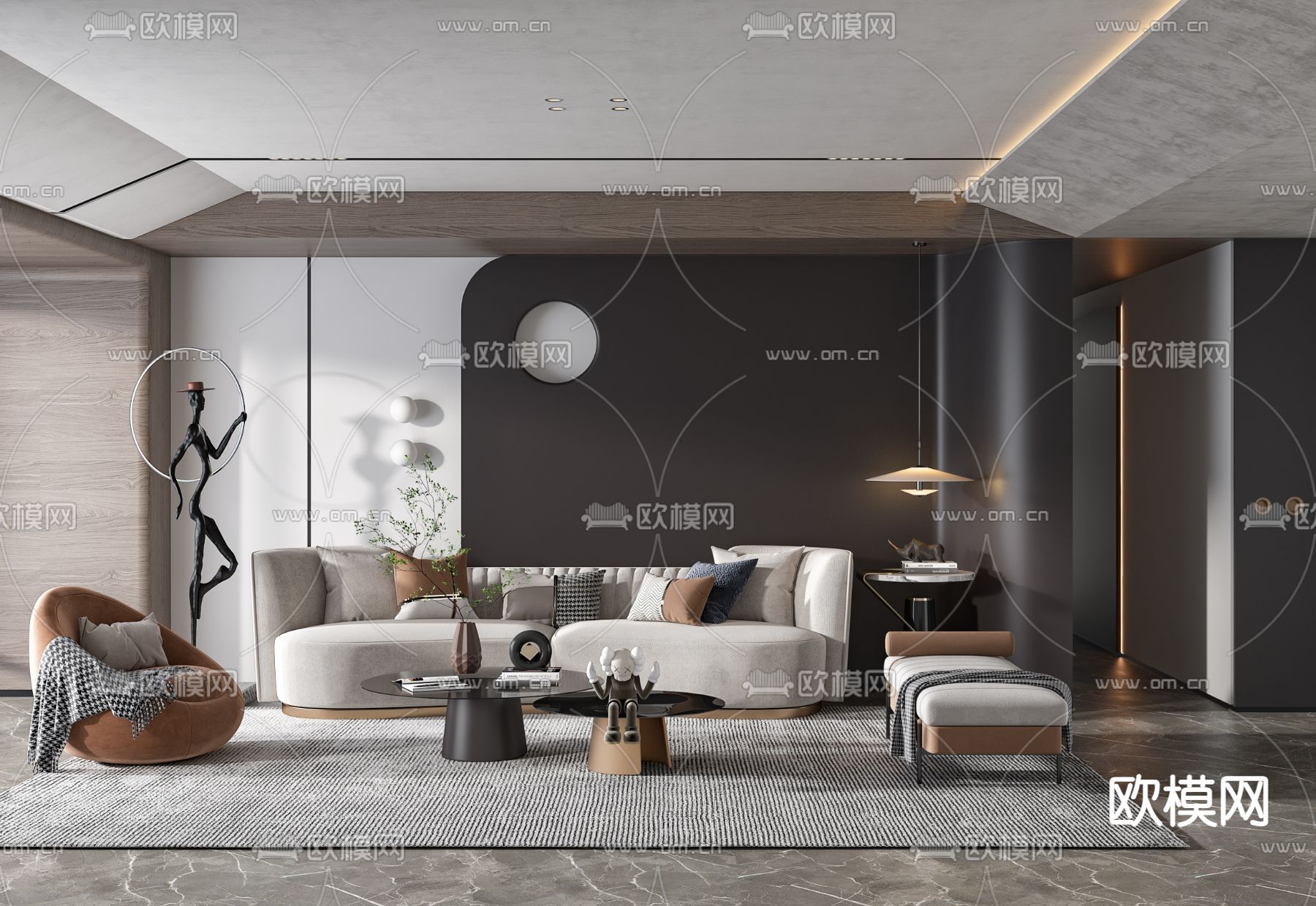 现代布艺弧形沙发组合3d模型