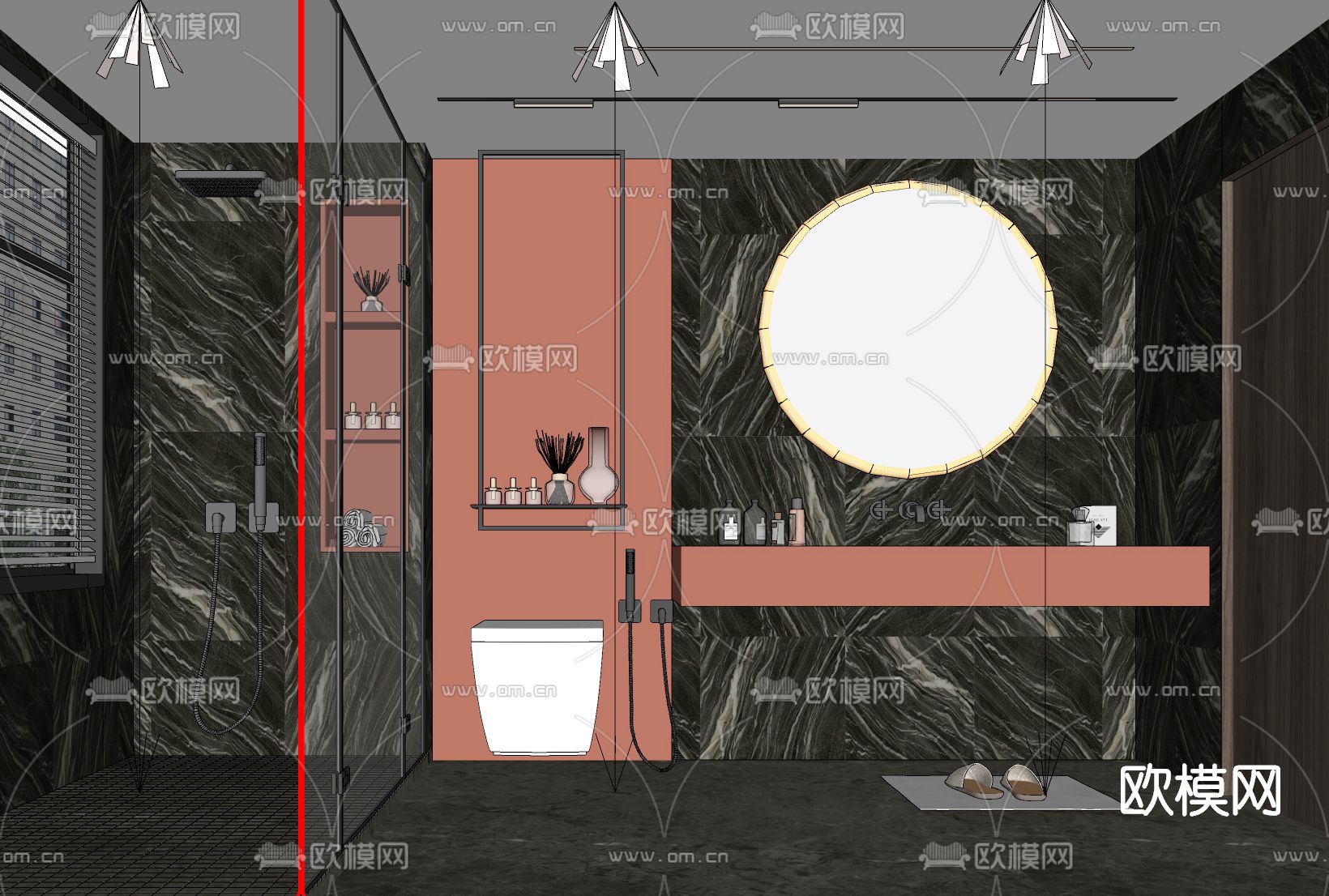 现代浴室卫生间su模型下载（渲染图2）