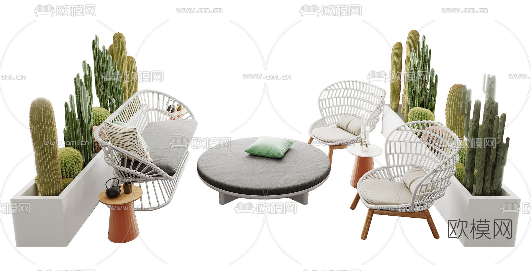北欧藤编户外沙发组合3d模型下载