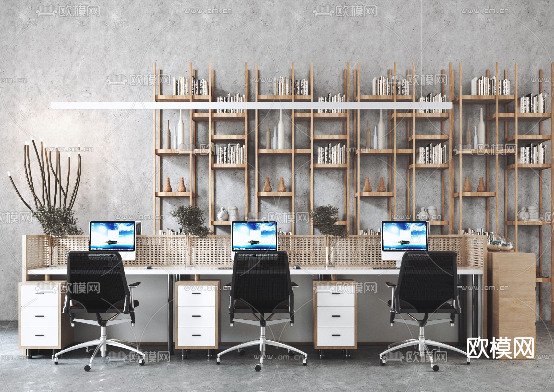 侘寂风办公电脑桌椅3d模型下载