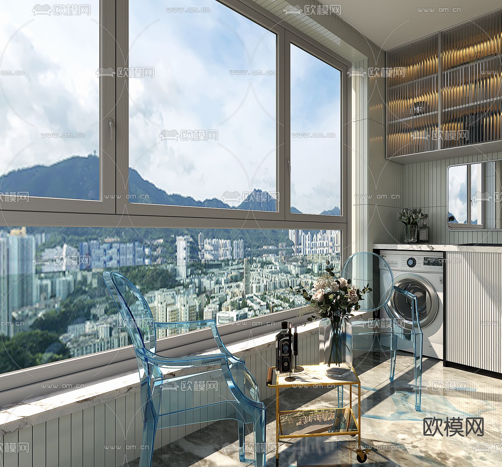现代阳台洗衣房免费3d模型下载（渲染图2）