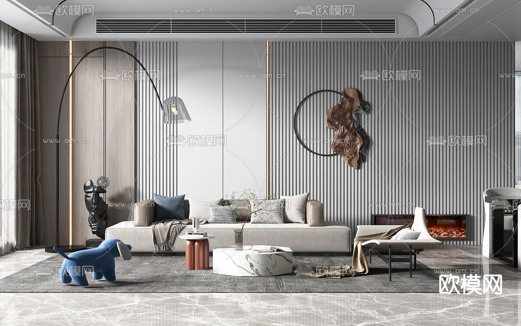 现代高级灰客餐厅3d模型下载（渲染图3）