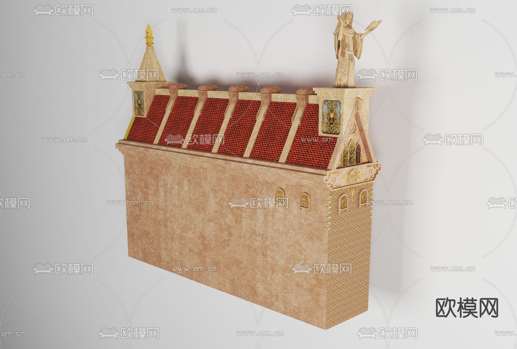 欧式建筑围墙免费3d模型下载