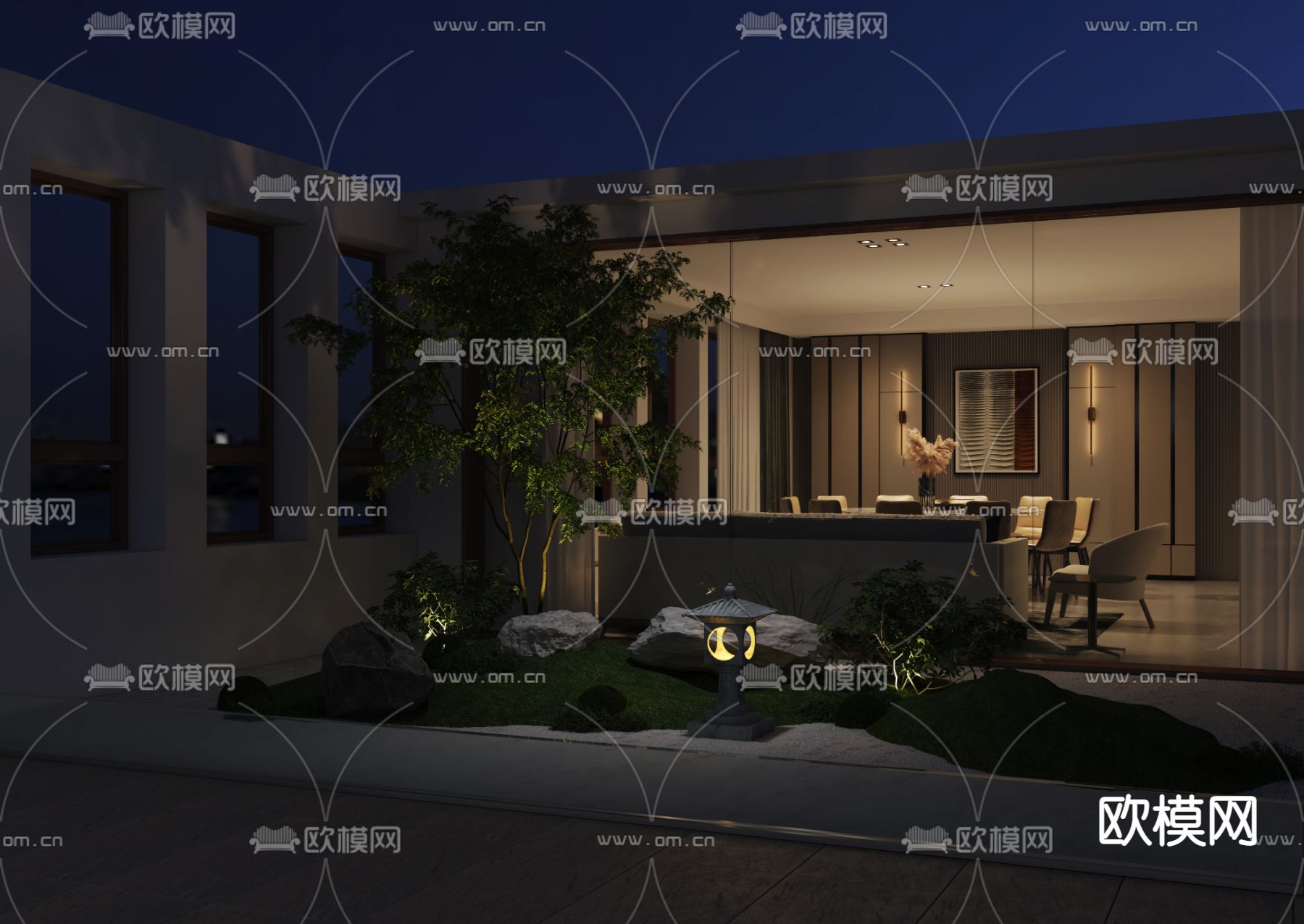 新中式庭院花园免费3d模型下载
