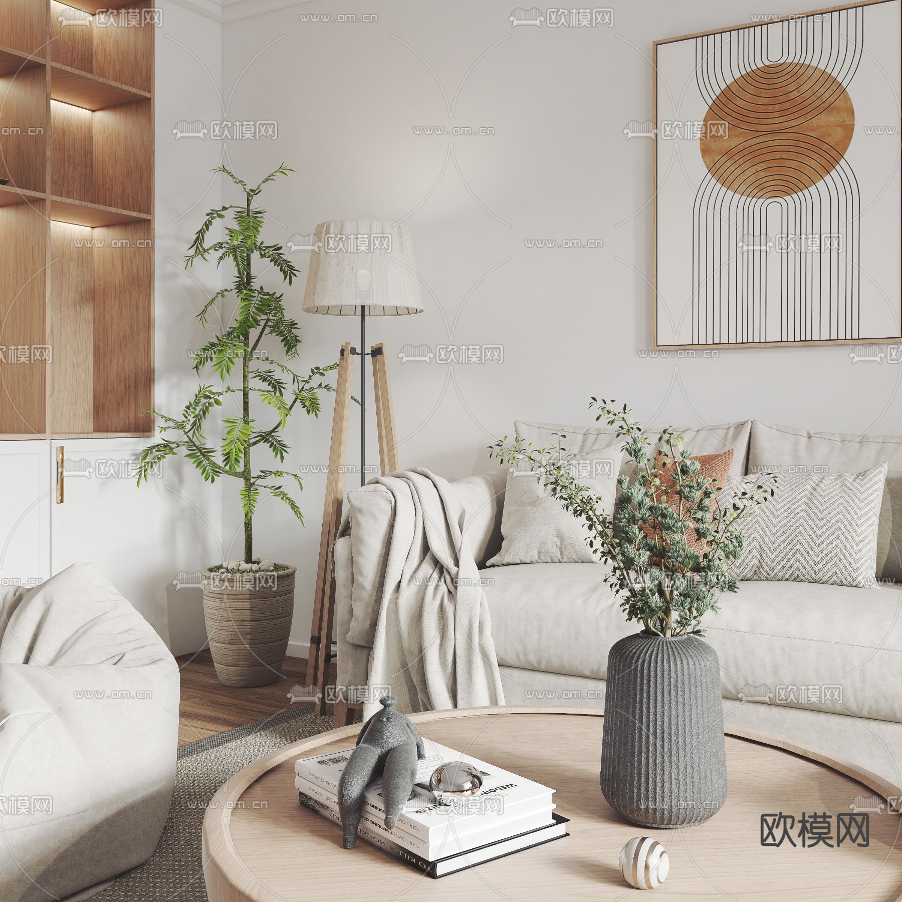 北欧布艺沙发组合3d模型下载（渲染图4）