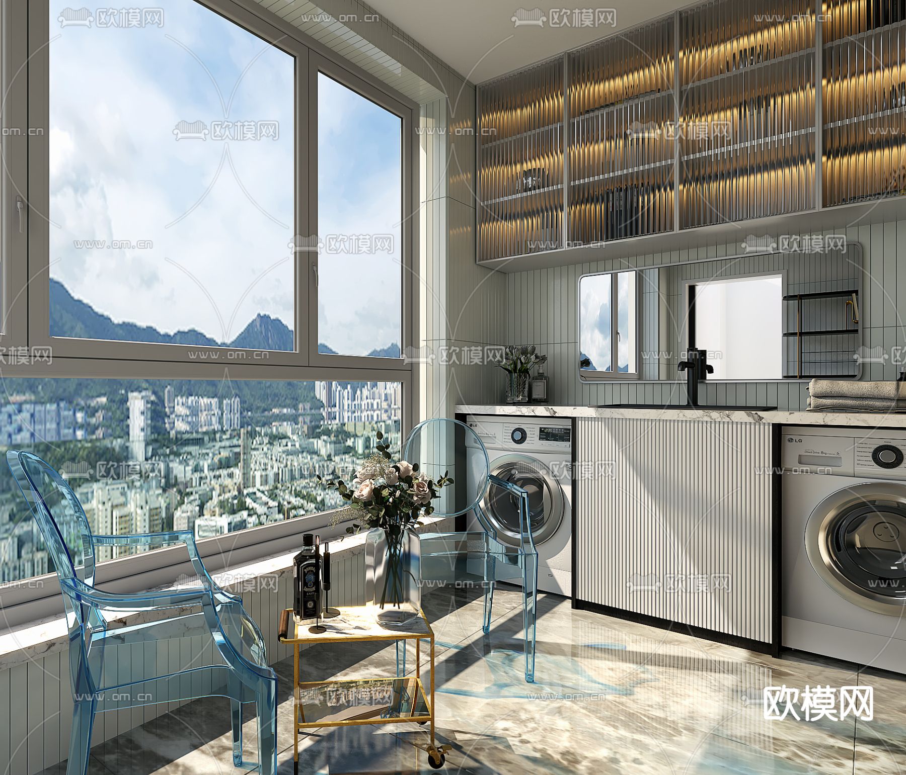 现代阳台洗衣房免费3d模型下载（渲染图1）