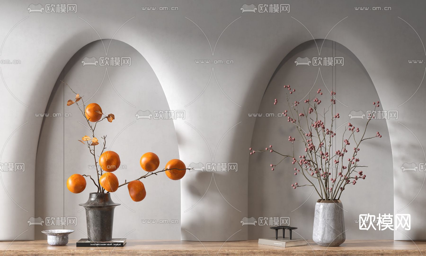 新中式橘子花瓶插花3d模型下载